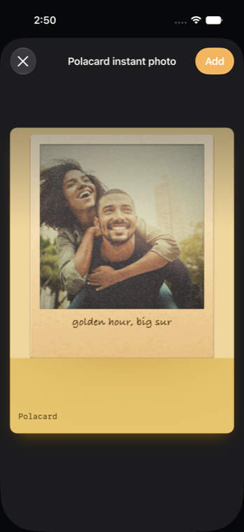 A Polacard instant photo shown as a full-card pass in Apple Wallet